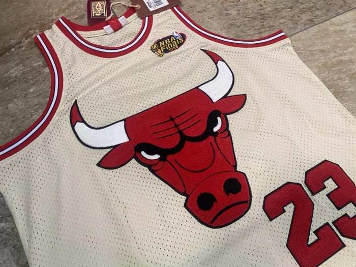 Bulls Jordan#23 Cream Chainstitch Swingman Top Quality Dense Embroidery NBA Jersey