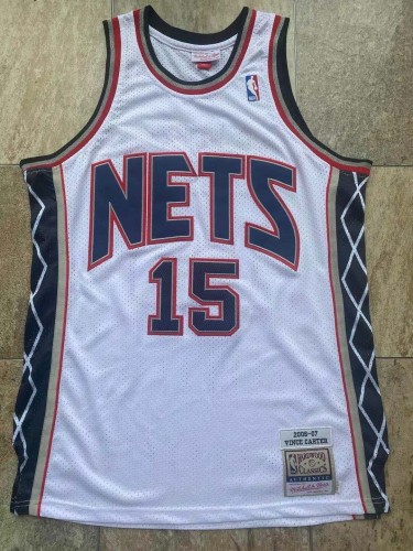 2006-2007 M&N Brooklyn Nets Carter#15 White Retro Top Quality Dense Embroidery NBA Jersey