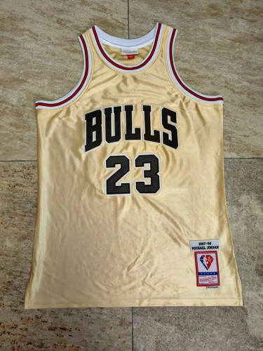 M&N Bulls Jordan#23 75th anniversary Top Quality Dense Embroidery NBA Jersey