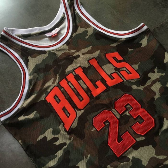 M&N Bulls Jordan#23 Camouflage Top Quality Dense Embroidery NBA Jersey