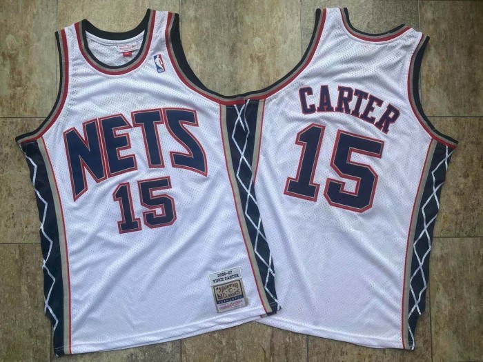 2006-2007 M&N Brooklyn Nets Carter#15 White Retro Top Quality Dense Embroidery NBA Jersey