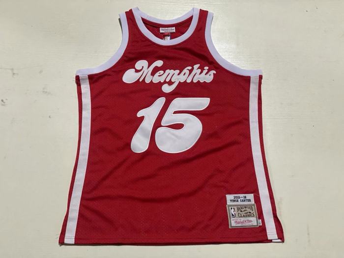 2015-2016 M&N Memphis Grizzlies Carter #15 Red Retro Top Quality Dense Embroidery NBA Jersey