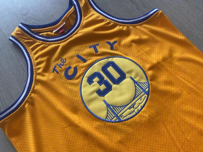 2019-2020 M&N Warriors Curry #30 Yellow Retro Top Quality Dense Embroidery NBA Jersey