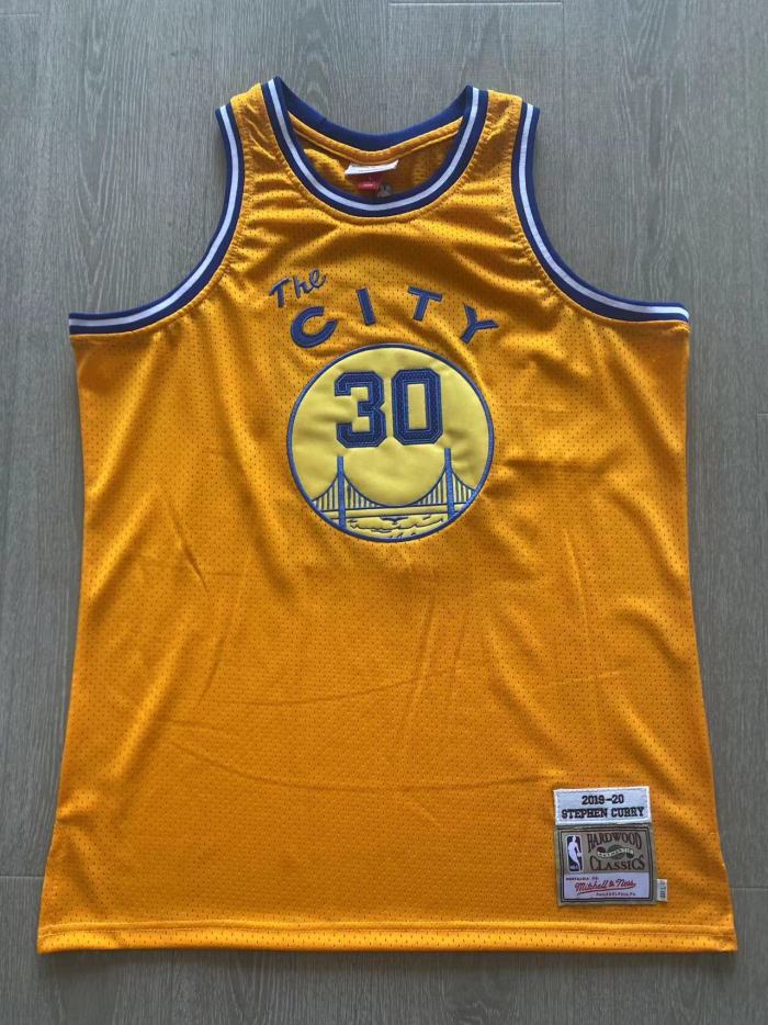 2019-2020 M&N Warriors Curry #30 Yellow Retro Top Quality Dense Embroidery NBA Jersey