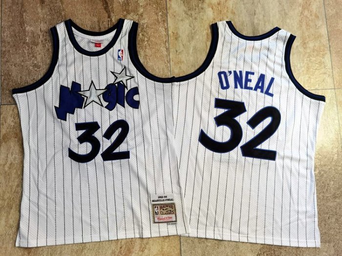 1993-1994 M&N Magic O'Neal #32 White Retro Top Quality Dense Embroidery NBA Jersey