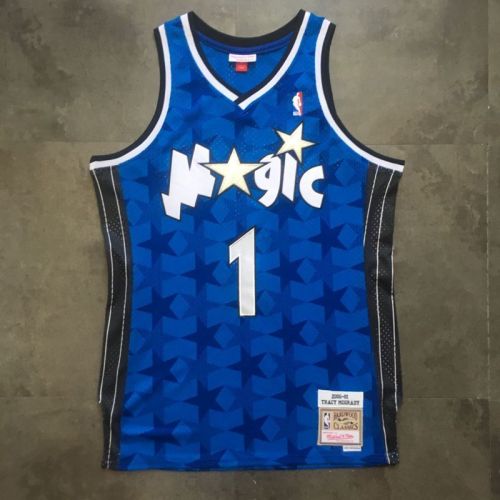 2000-2001 M&N Magic Mcgrady #1 Blue Retro Top Quality Dense Embroidery NBA Jersey