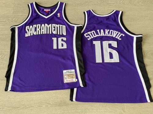 2002-2003 M&N Kings Stojakovic #16 Purple Retro Top Quality Dense Embroidery NBA Jersey