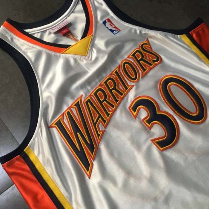 2009-2010 M&N Warriors Curry #30 White Retro Top Quality Dense Embroidery NBA Jersey