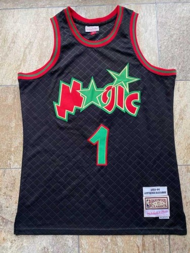 1993-1994 M&N Magic Hardaway #1 Black Naples Retro Top Quality Dense Embroidery NBA Jersey