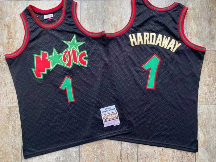 1993-1994 M&N Magic Hardaway #1 Black Naples Retro Top Quality Dense Embroidery NBA Jersey