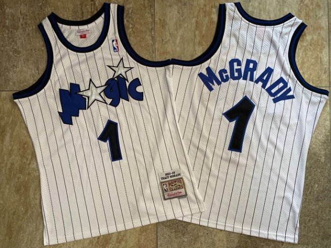 2003-2004 M&N Magic Mcgrady #1 White Retro Top Quality Dense Embroidery NBA Jersey
