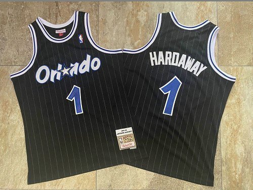1994-1995 M&N Magic Hardaway #1 Black Retro Top Quality Dense Embroidery NBA Jersey