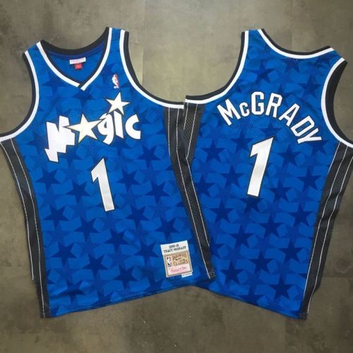 2000-2001 M&N Magic Mcgrady #1 Blue Retro Top Quality Dense Embroidery NBA Jersey