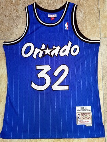 1994-1995 M&N Magic O'Neal #32 Blue Retro Top Quality Dense Embroidery NBA Jersey