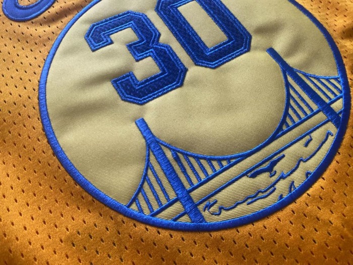 2019-2020 M&N Warriors Curry #30 Yellow Retro Top Quality Dense Embroidery NBA Jersey