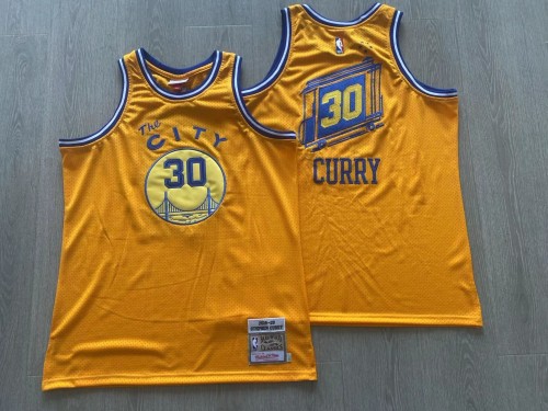 2019-2020 M&N Warriors Curry #30 Yellow Retro Top Quality Dense Embroidery NBA Jersey