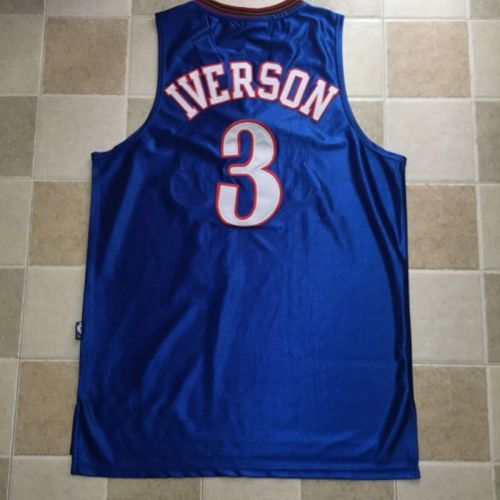 Sixers Iverson #3 Blue Retro Top Quality Dense Embroidery NBA Jersey