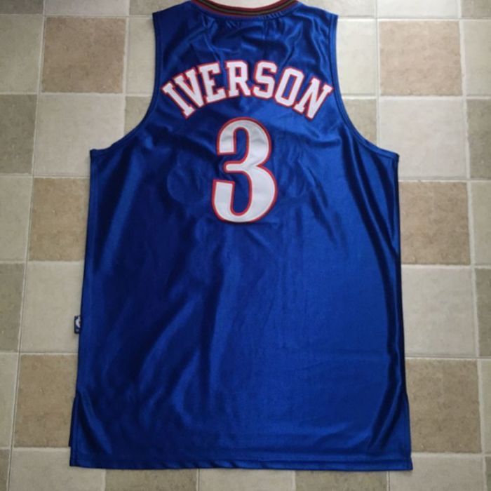Sixers Iverson #3 Blue Retro Top Quality Dense Embroidery NBA Jersey