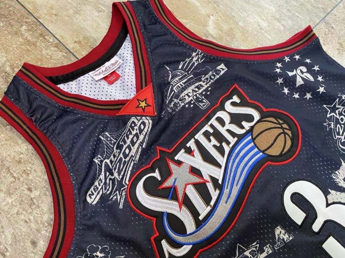 NBA 1997-1998 M&N Sixers Iverson #3 Black Retro Top Quality Dense Embroidery Jersey
