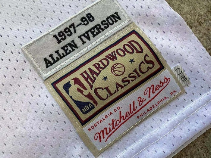 NBA 1997-1998 M&N Sixers Iverson #3 White Retro Top Quality Dense Embroidery Jersey