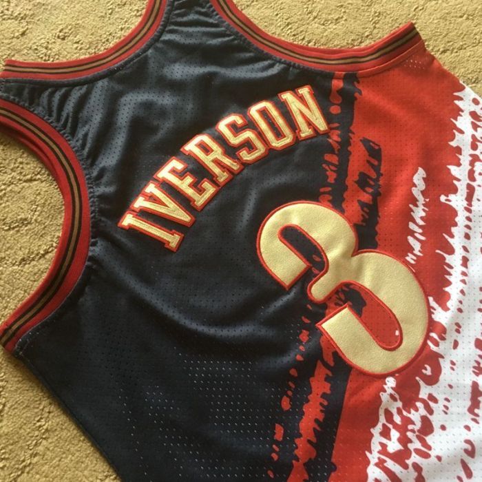 NBA 1997-1998 M&N Sixers Iverson #3 Independence Swingman Retro Top Quality Dense Embroidery Jersey