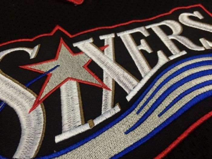 1997-1998 M&N Sixers Iverson #3 Black Retro Top Quality Dense Embroidery NBA Jersey
