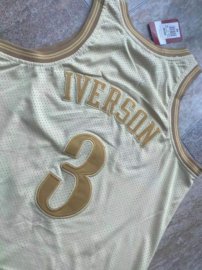 2000-2001 M&N Sixers Iverson #3 Golden Retro Top Quality Dense Embroidery Jersey