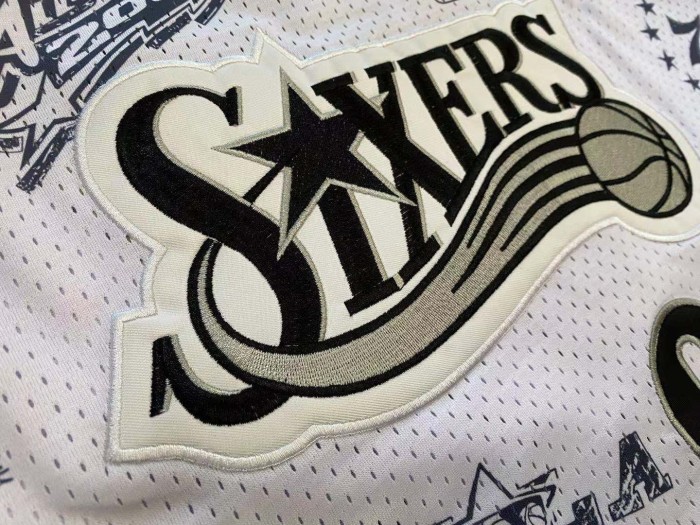 NBA 1997-1998 M&N Sixers Iverson #3 White Retro Top Quality Dense Embroidery Jersey