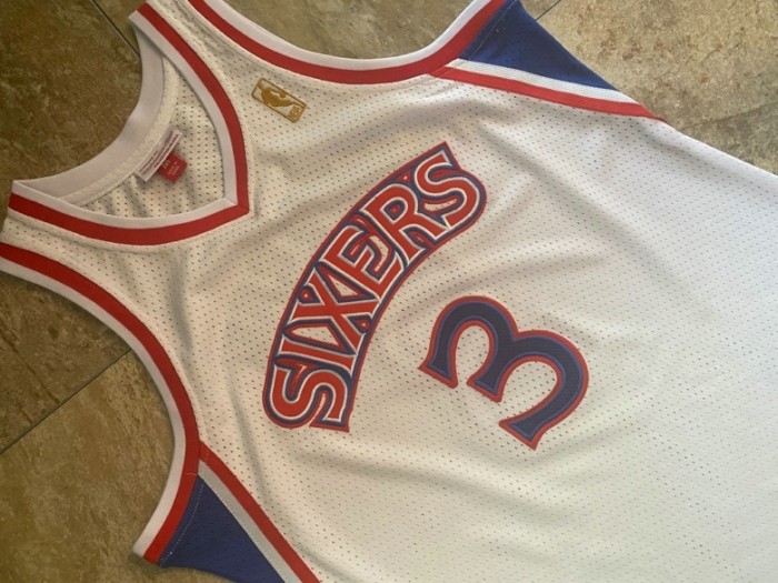 1996-1997 M&N Sixers Iverson #3 White Retro Top Quality Dense Embroidery NBA Jersey