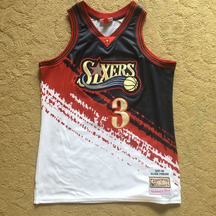 NBA 1997-1998 M&N Sixers Iverson #3 Independence Swingman Retro Top Quality Dense Embroidery Jersey