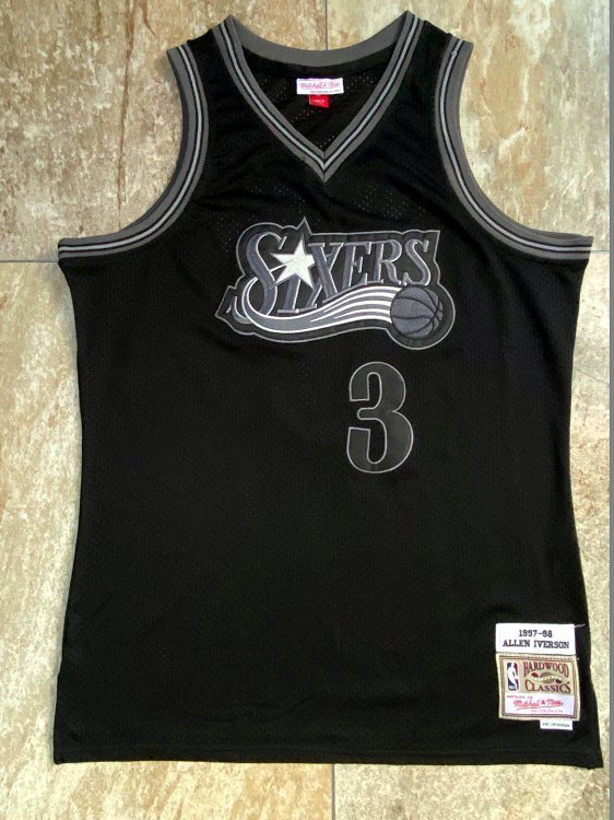NBA 1997-1998 M&N Sixers Iverson #3 Black Retro Top Quality Dense Embroidery Jersey
