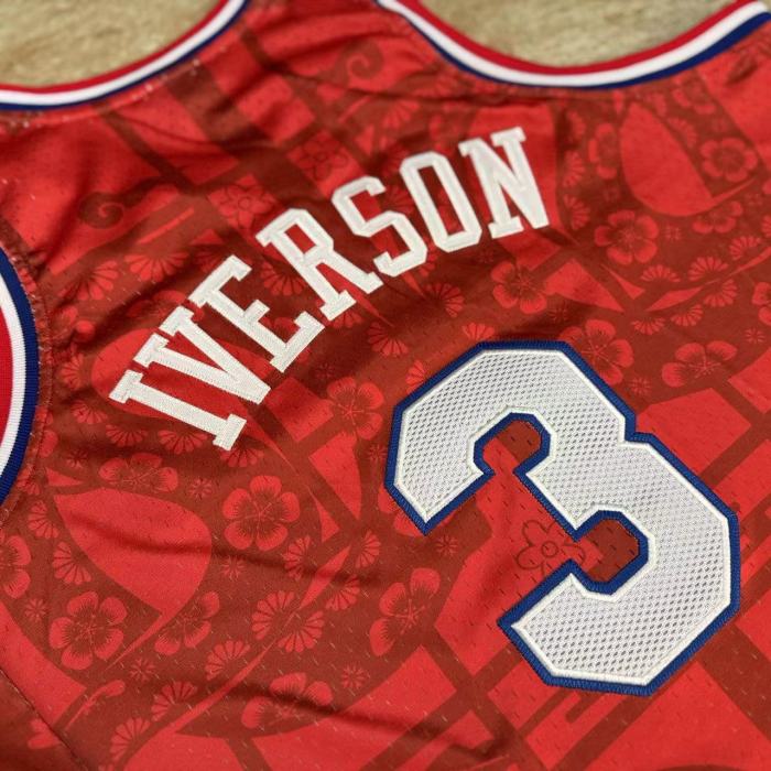 2002-2003 M&N Sixers Iverson #3 Snake Year Retro Top Quality Dense Embroidery NBA Jersey