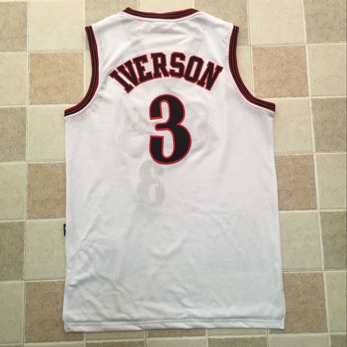 1997-1998 M&N Sixers Iverson #3 White Retro Top Quality Dense Embroidery NBA Jersey