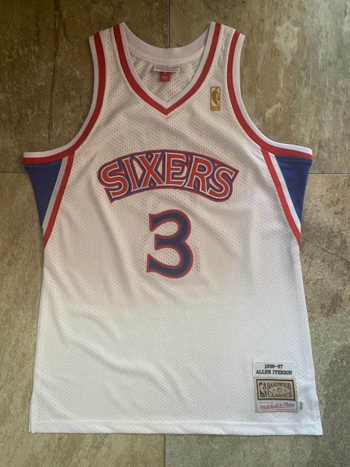 1996-1997 M&N Sixers Iverson #3 White Retro Top Quality Dense Embroidery NBA Jersey