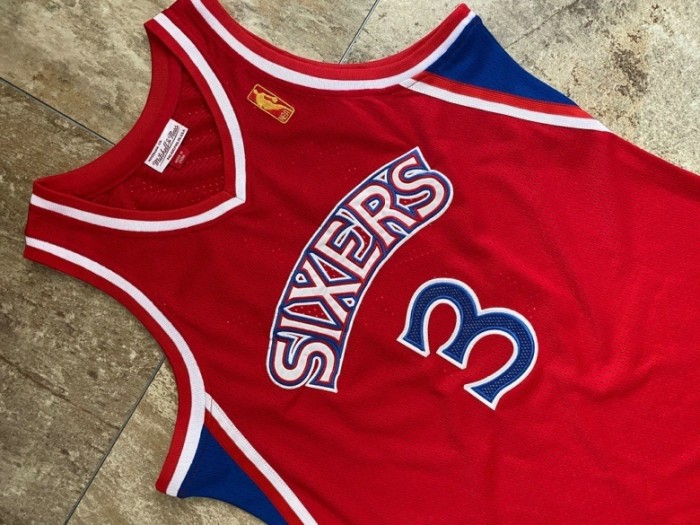 1996-1997 M&N Sixers Iverson #3 Red Retro Top Quality Dense Embroidery NBA Jersey