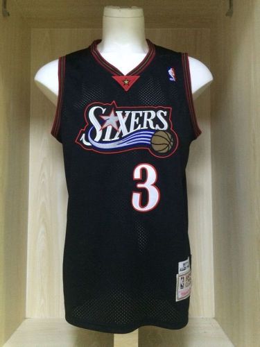 1997-1998 M&N Sixers Iverson #3 Black Retro Top Quality Dense Embroidery NBA Jersey