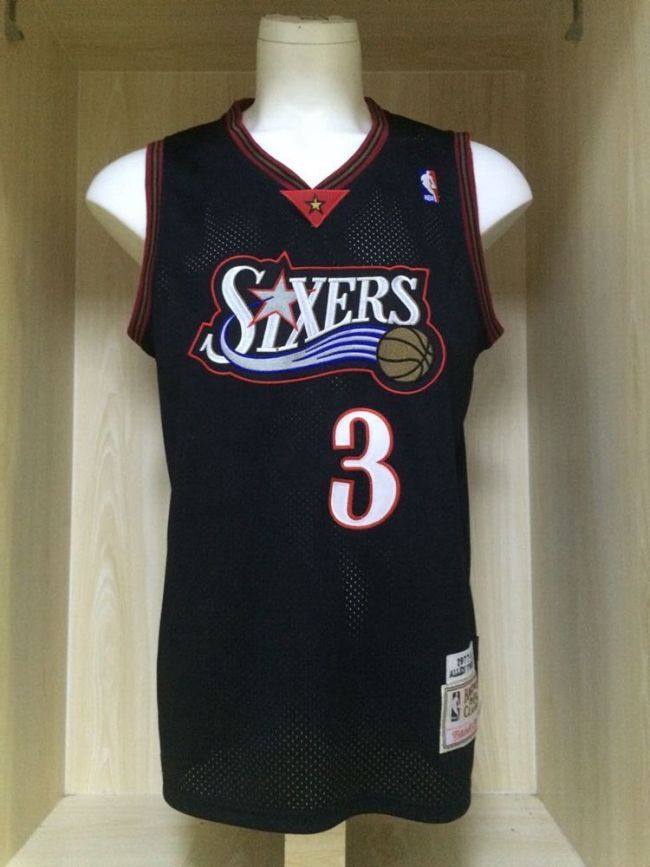 1997-1998 M&N Sixers Iverson #3 Black Retro Top Quality Dense Embroidery NBA Jersey