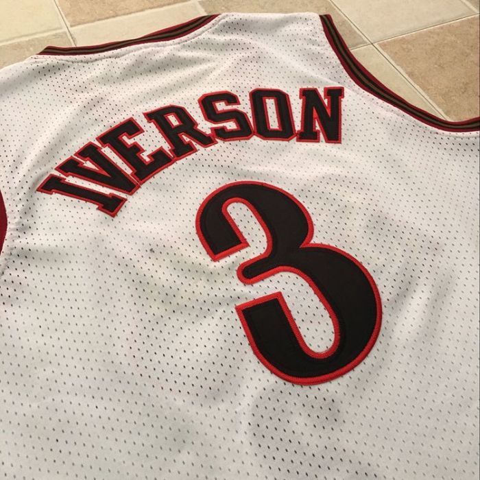 1997-1998 M&N Sixers Iverson #3 White Retro Top Quality Dense Embroidery NBA Jersey