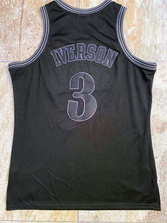 NBA 1997-1998 M&N Sixers Iverson #3 Black Retro Top Quality Dense Embroidery Jersey