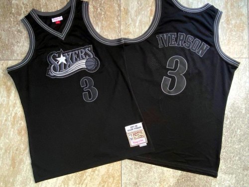 NBA 1997-1998 M&N Sixers Iverson #3 Black Retro Top Quality Dense Embroidery Jersey
