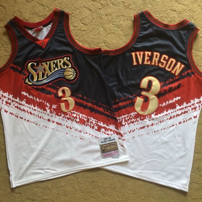 NBA 1997-1998 M&N Sixers Iverson #3 Independence Swingman Retro Top Quality Dense Embroidery Jersey