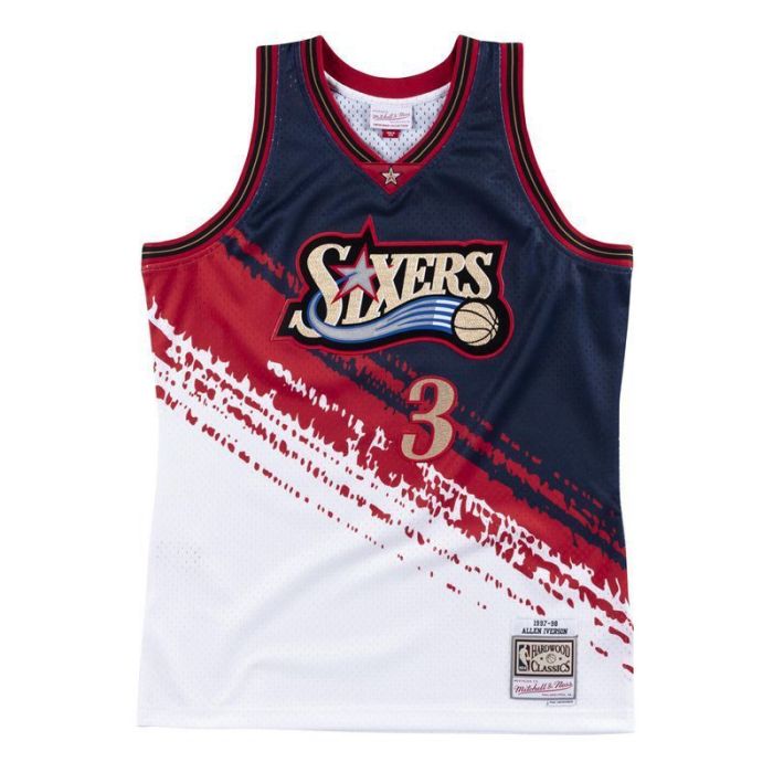 NBA 1997-1998 M&N Sixers Iverson #3 Independence Swingman Retro Top Quality Dense Embroidery Jersey