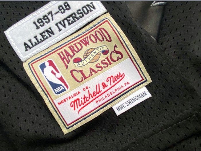NBA 1997-1998 M&N Sixers Iverson #3 Black Retro Top Quality Dense Embroidery Jersey