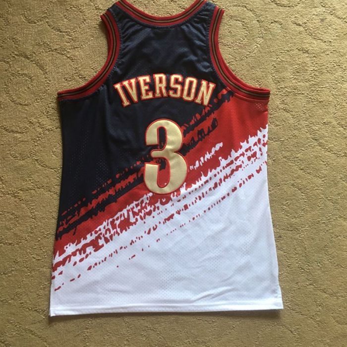 NBA 1997-1998 M&N Sixers Iverson #3 Independence Swingman Retro Top Quality Dense Embroidery Jersey