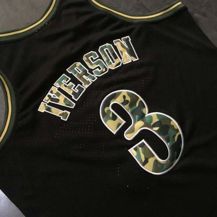 2000-2001 M&N Sixers Iverson #3 Camouflage Black Retro Top Quality Dense Embroidery Jersey
