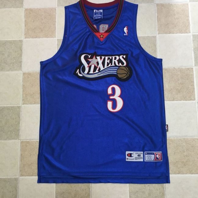 Sixers Iverson #3 Blue Retro Top Quality Dense Embroidery NBA Jersey
