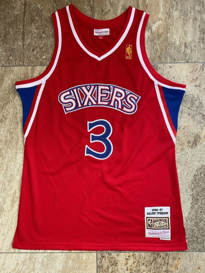 1996-1997 M&N Sixers Iverson #3 Red Retro Top Quality Dense Embroidery NBA Jersey
