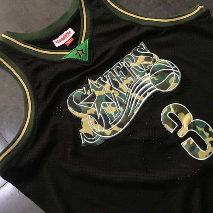 2000-2001 M&N Sixers Iverson #3 Camouflage Black Retro Top Quality Dense Embroidery Jersey