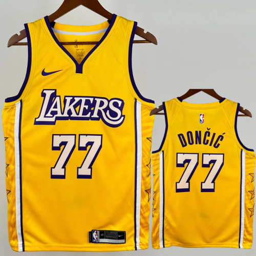 Lakers DONCIC #77 Yellow Top Quality Hot Pressing NBA Jersey(V领)
