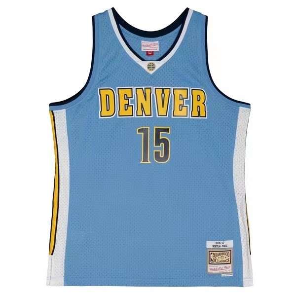 2016-2017 M&N Nuggets Jokic #15 Blue Retro Top Quality Dense Embroidery NBA Jersey